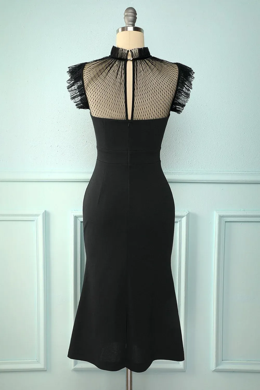 Black Mermaid High Neck Bodycon Dress,Short Evening Dress  Y5066