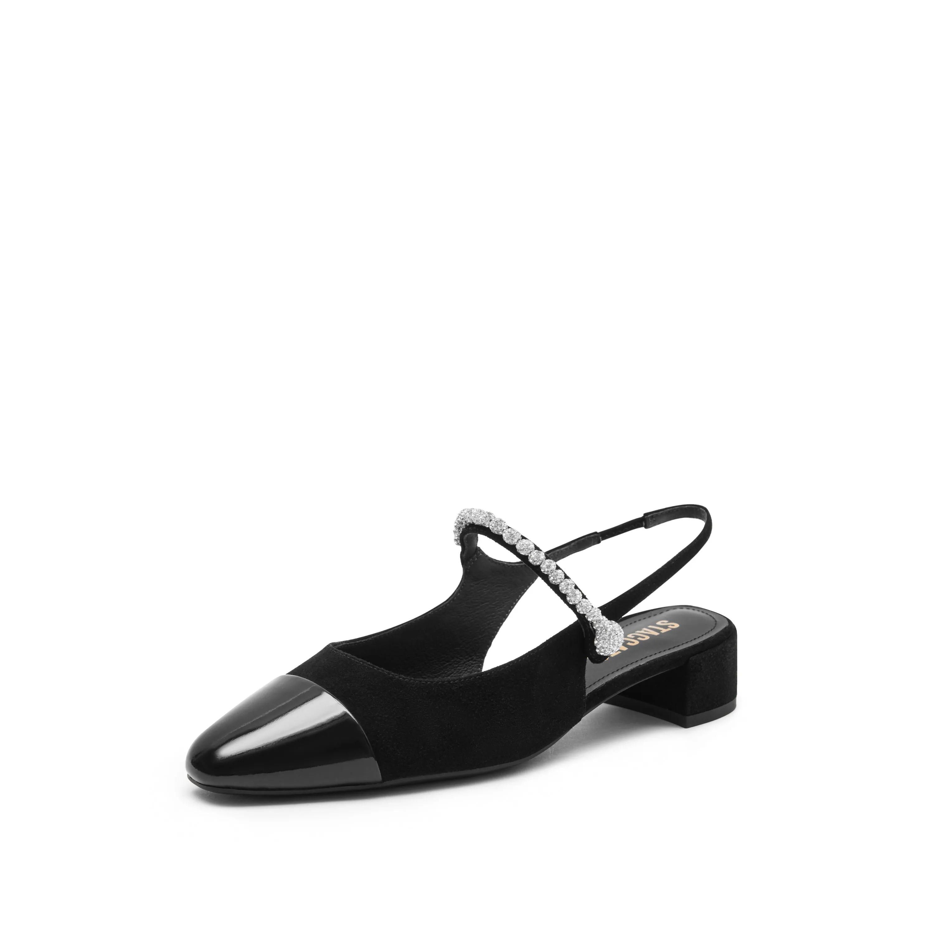 Black Toe Cap Pearly Slingback Pumps