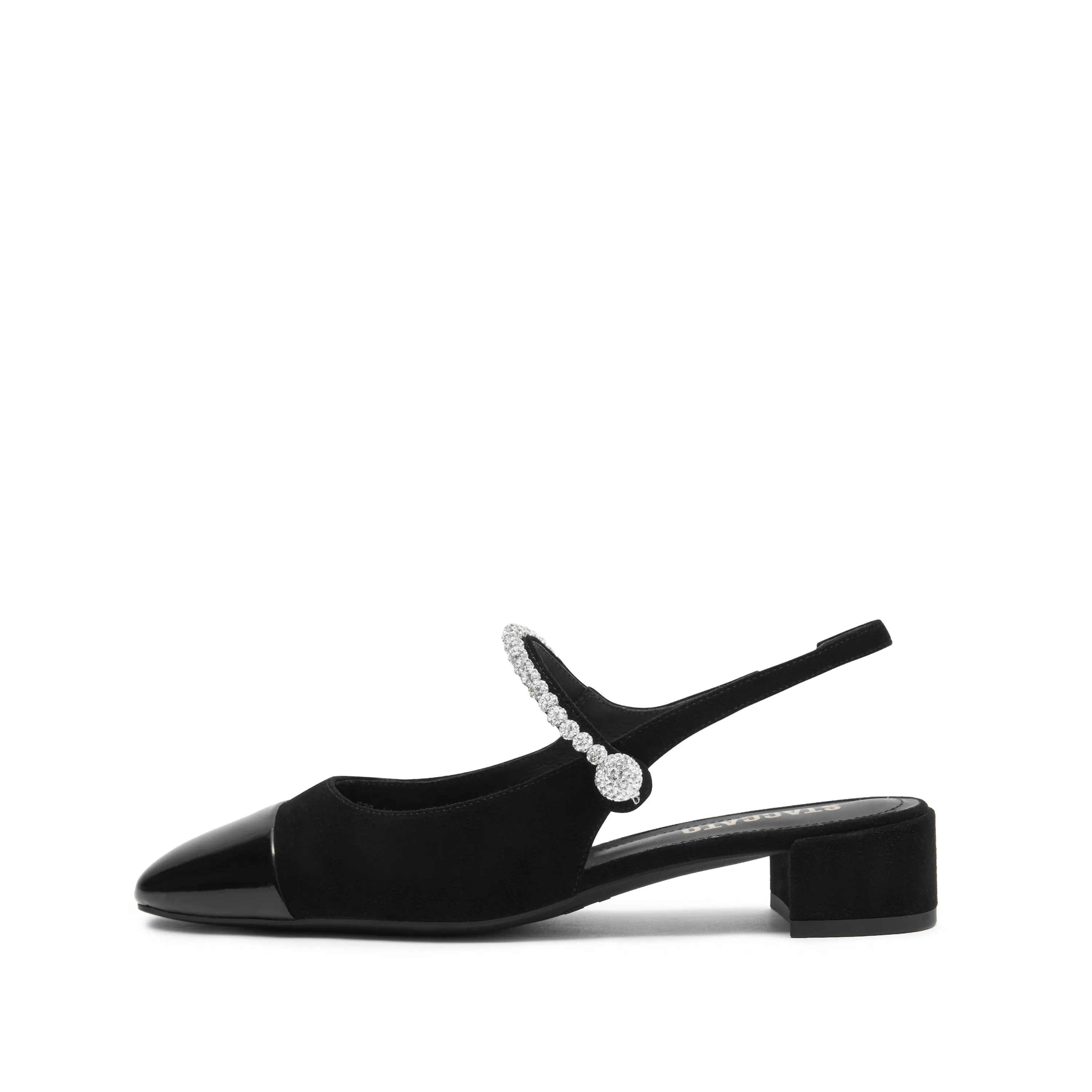 Black Toe Cap Pearly Slingback Pumps