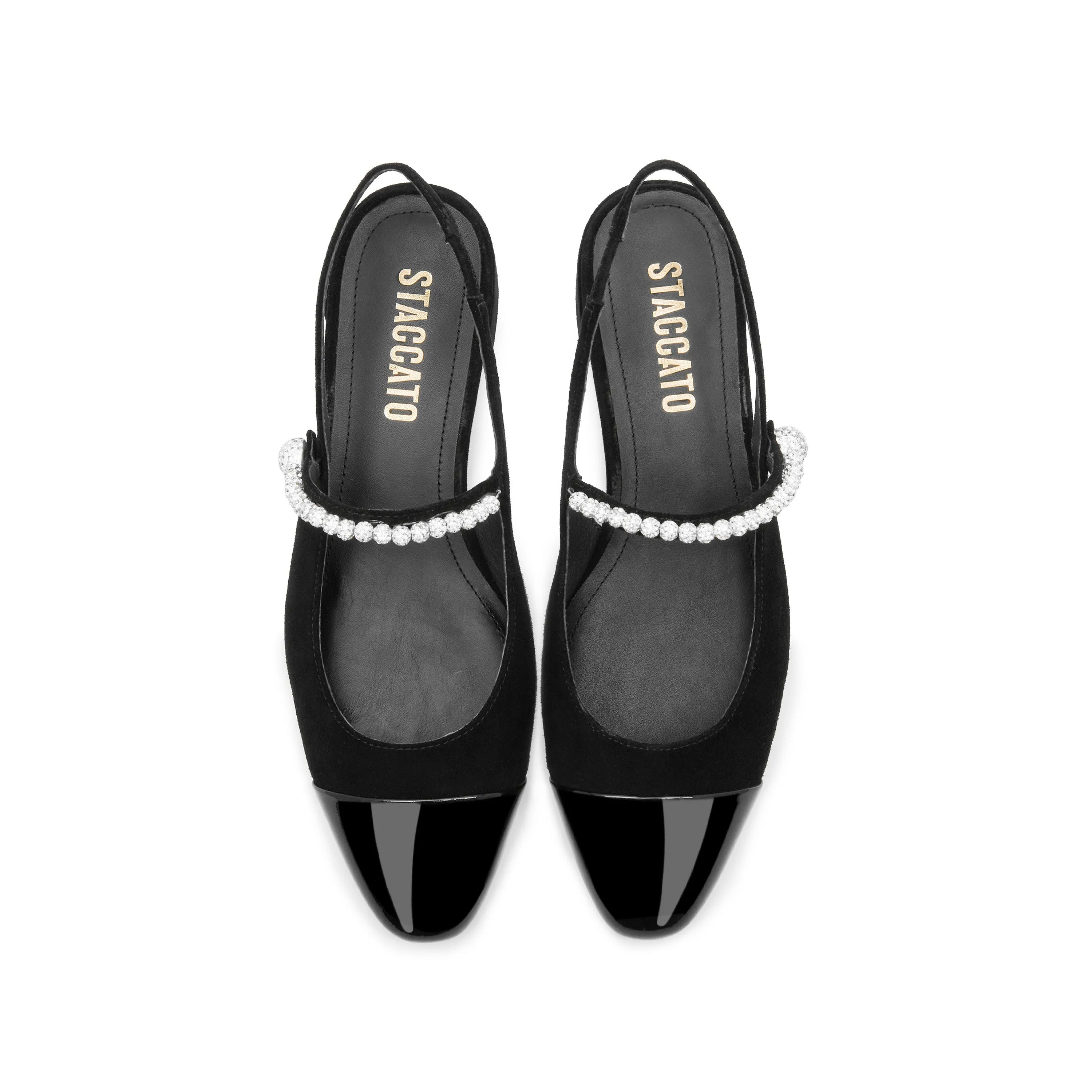 Black Toe Cap Pearly Slingback Pumps