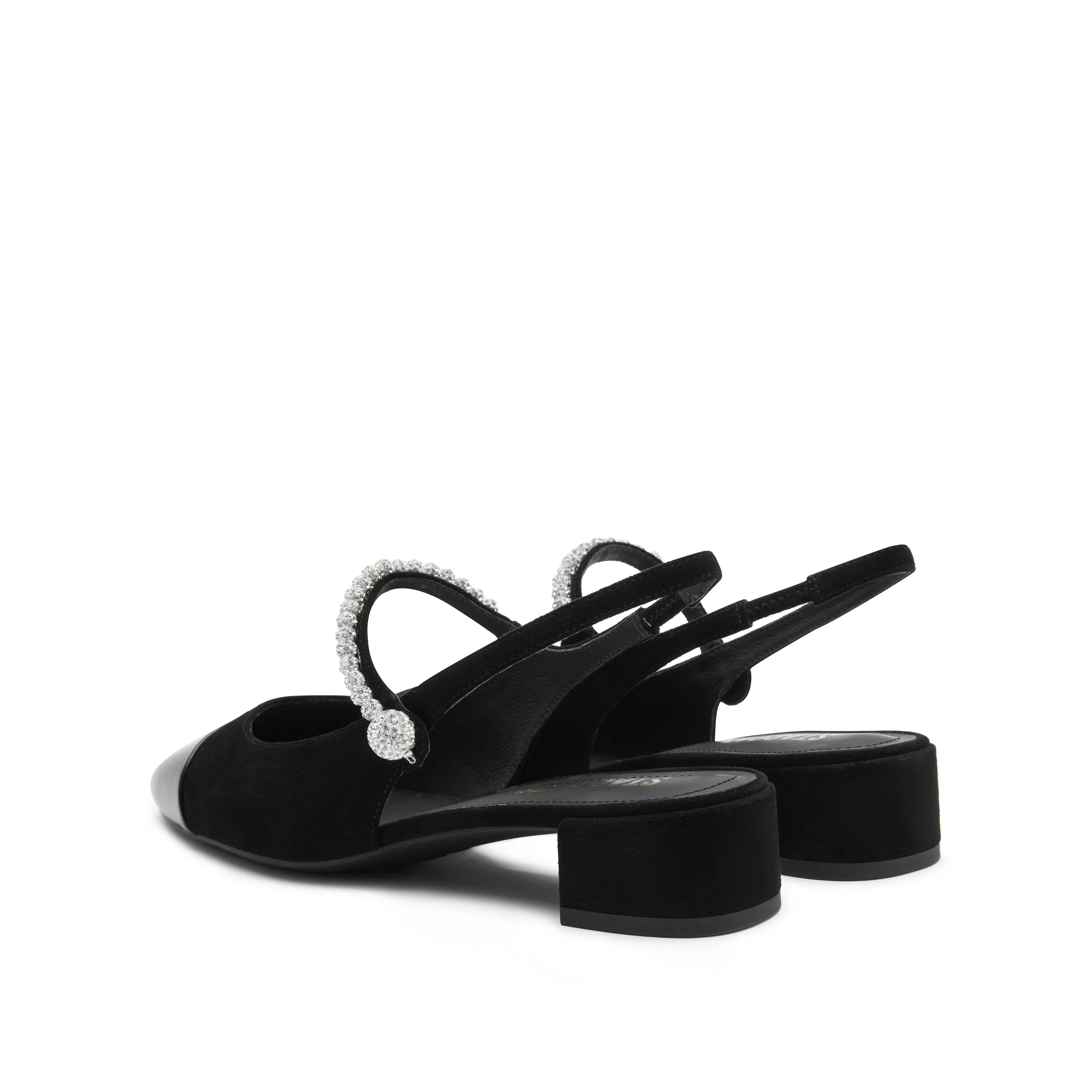 Black Toe Cap Pearly Slingback Pumps