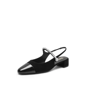 Black Toe Cap Pearly Slingback Pumps