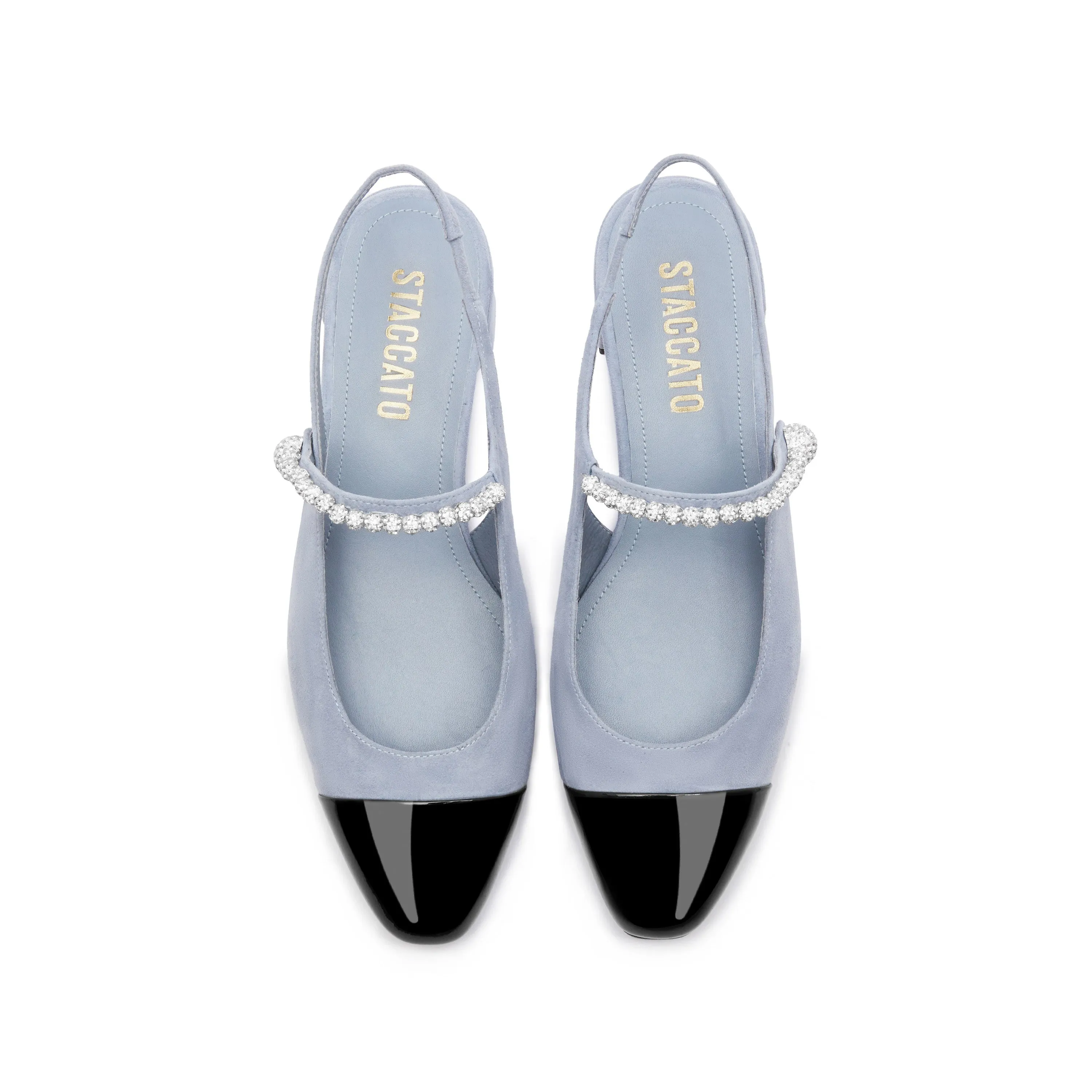 Blue Toe Cap Pearly Slingback Pumps