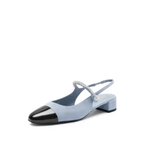 Blue Toe Cap Pearly Slingback Pumps