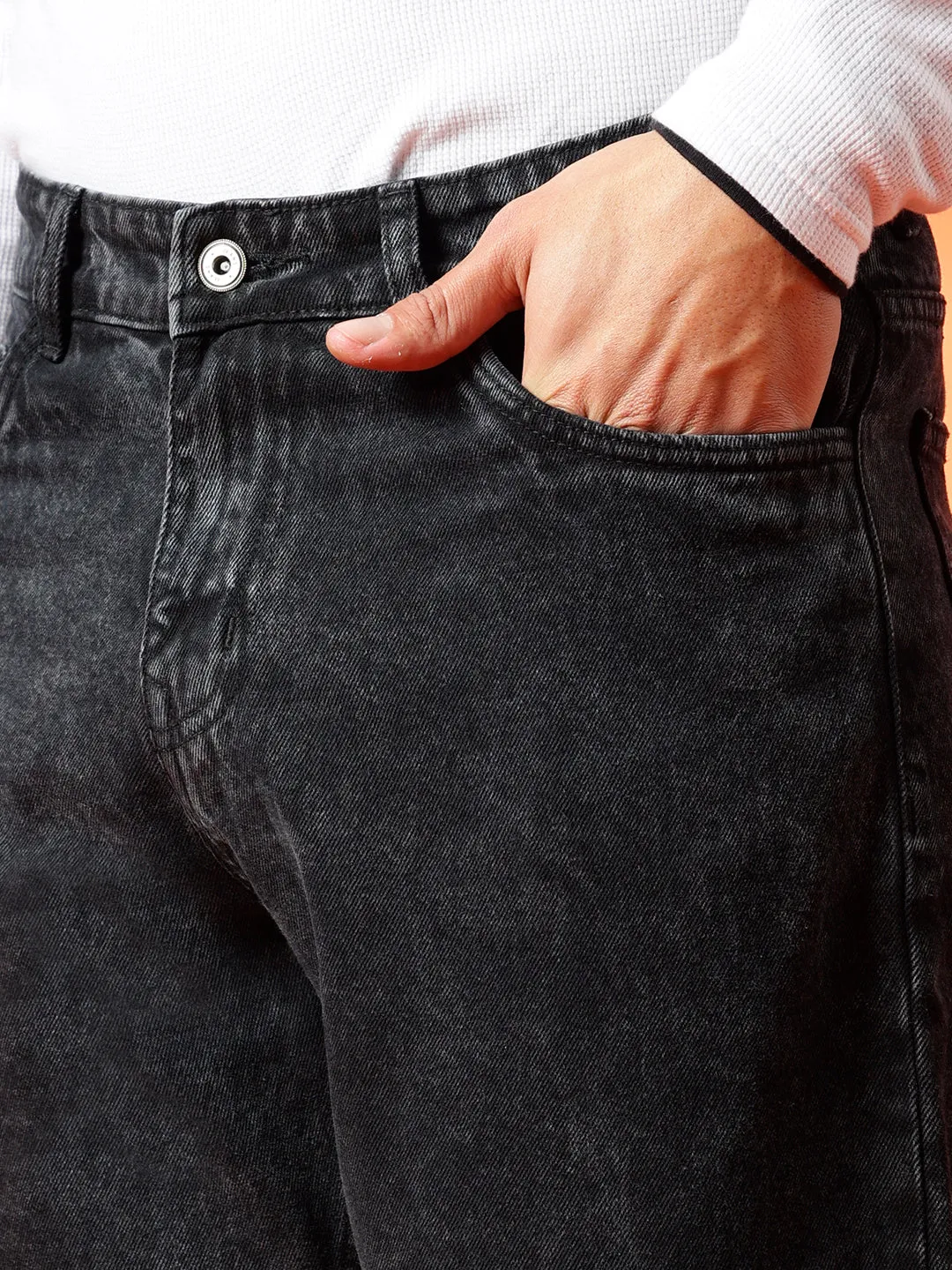 BWOLVES Men's Relaxed Fit Clean Look Cotton Baggy Jeans: Effortless Style in Medium Shade Heavy Fade Black