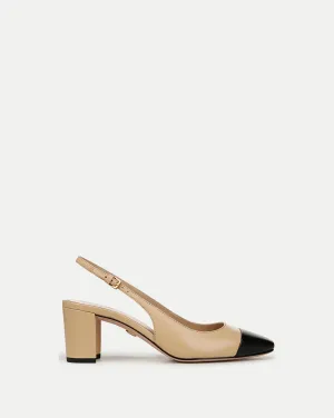 Cecile Leather Cap-Toe Slingback Pump