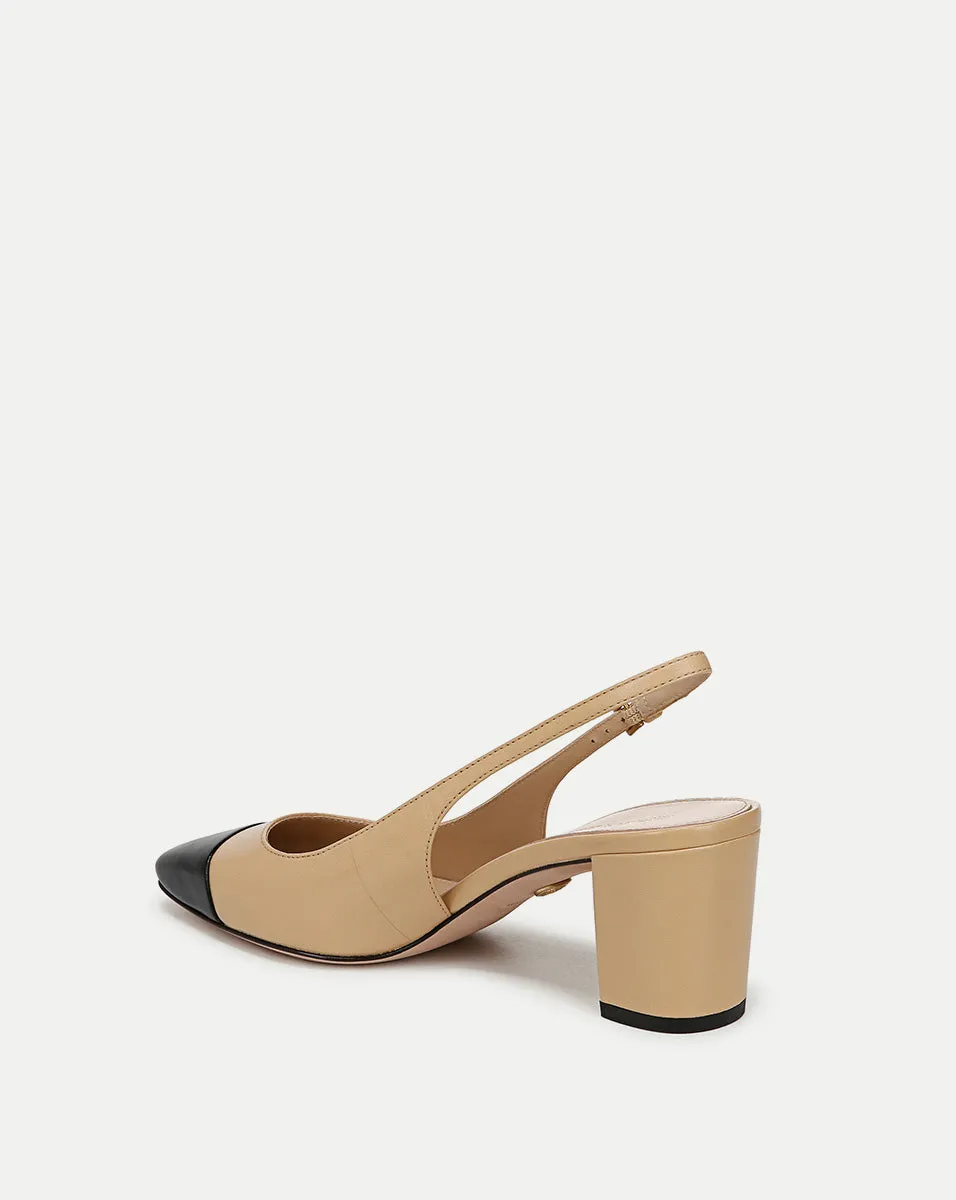 Cecile Leather Cap-Toe Slingback Pump