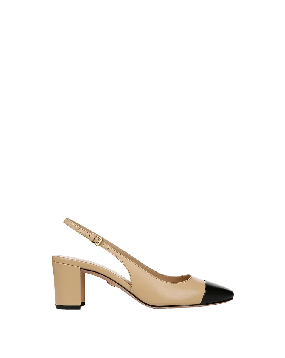 Cecile Leather Cap-Toe Slingback Pump