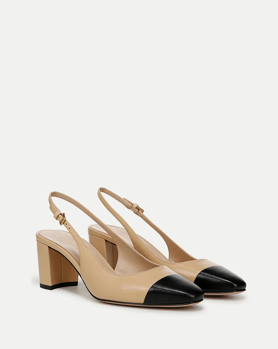 Cecile Leather Cap-Toe Slingback Pump