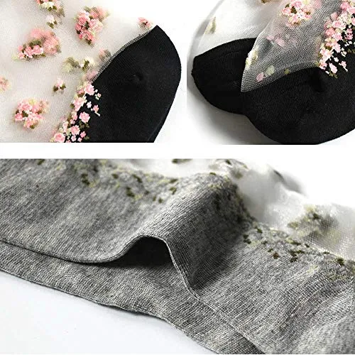 Floosum Womens 4 Pairs Ultrathin Transparent Lace Elastic Short Socks, 4 Pair Piont