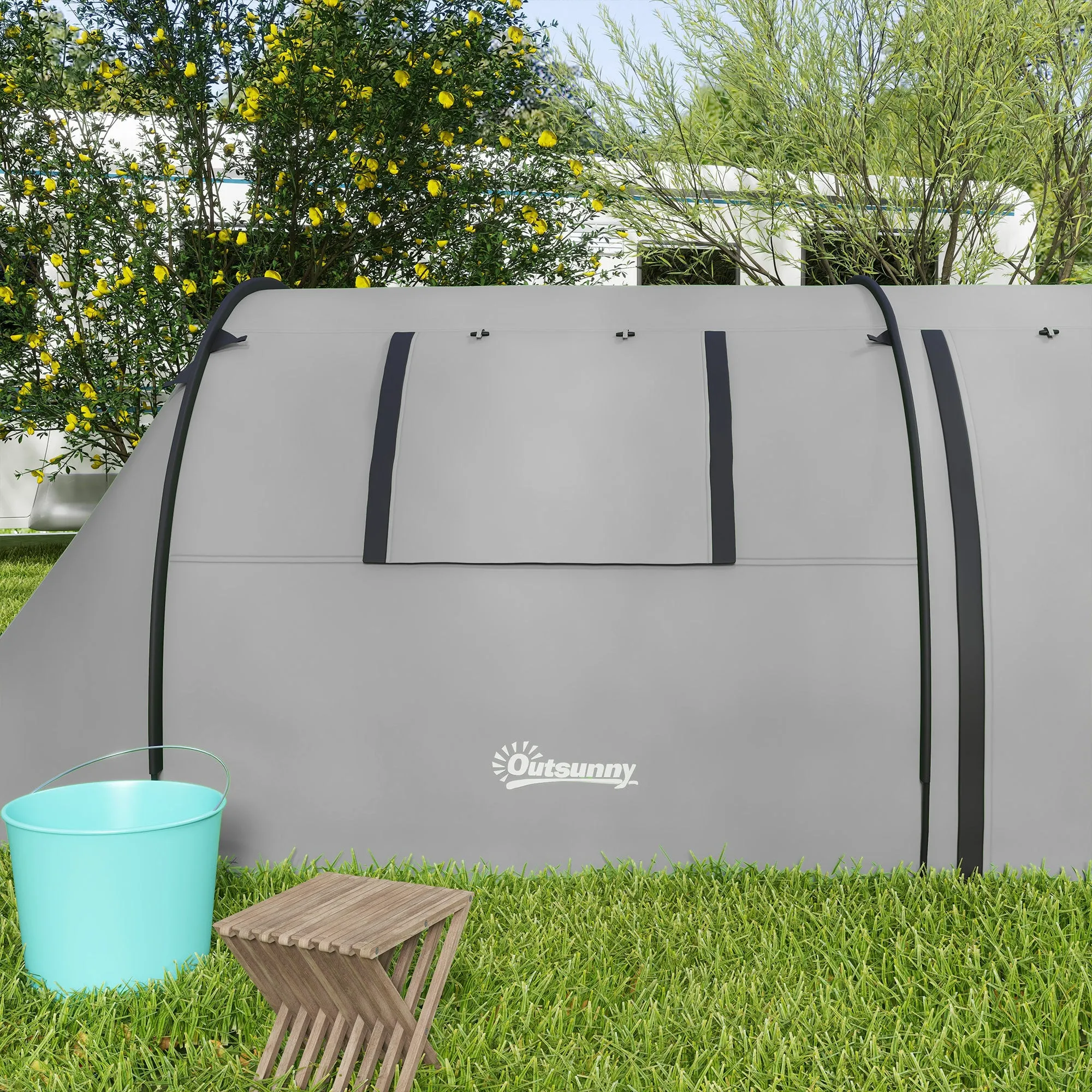 Four Man Duo Room Tunnel Tent, with Accessories - Grey
