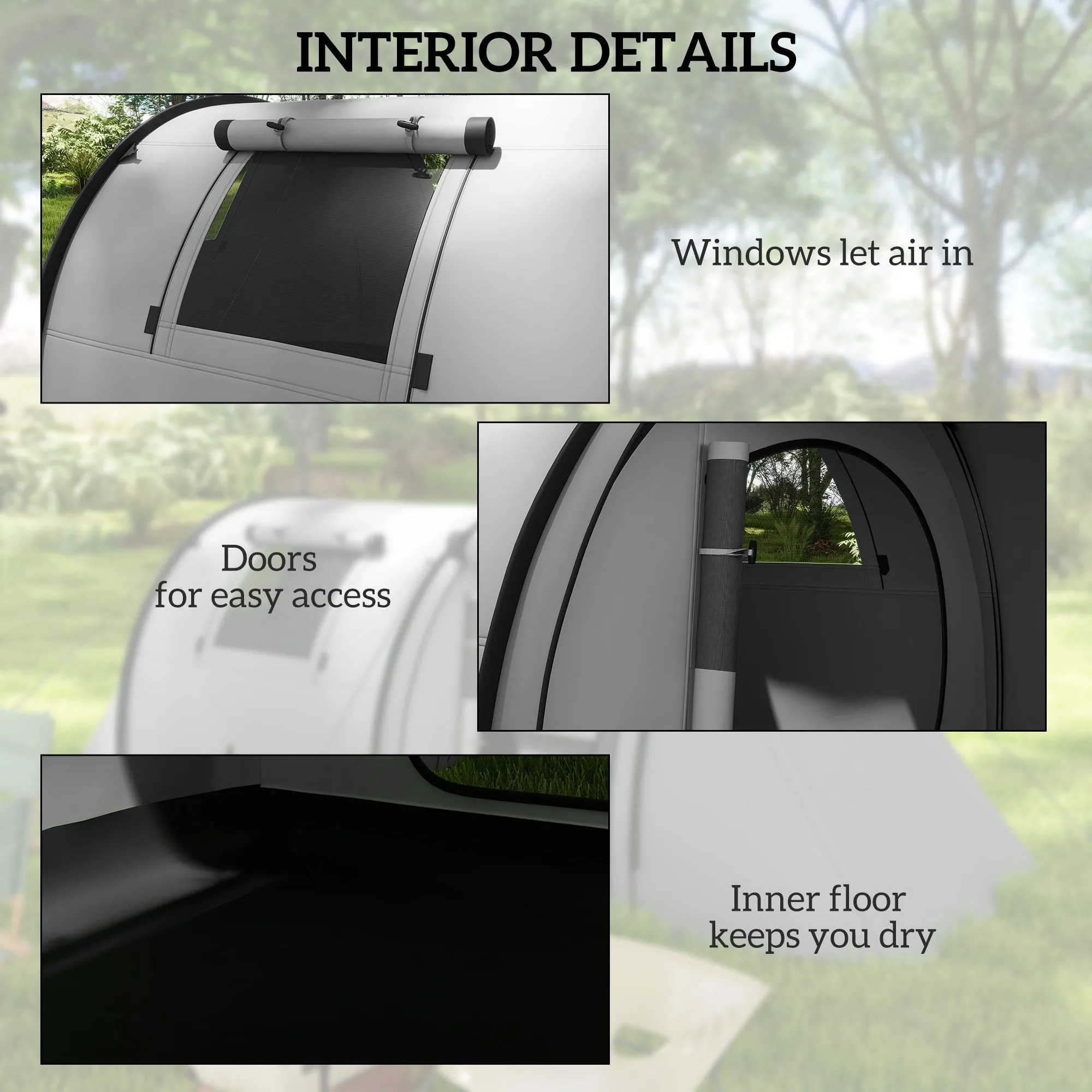 Four Man Duo Room Tunnel Tent, with Accessories - Grey