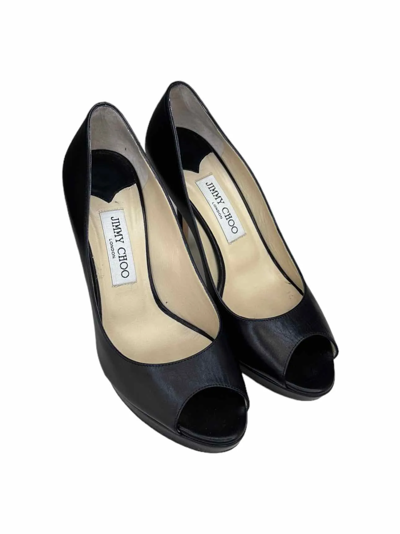 JIMMY CHOO Black Leather DAHLIA Platform Pumps Size 38