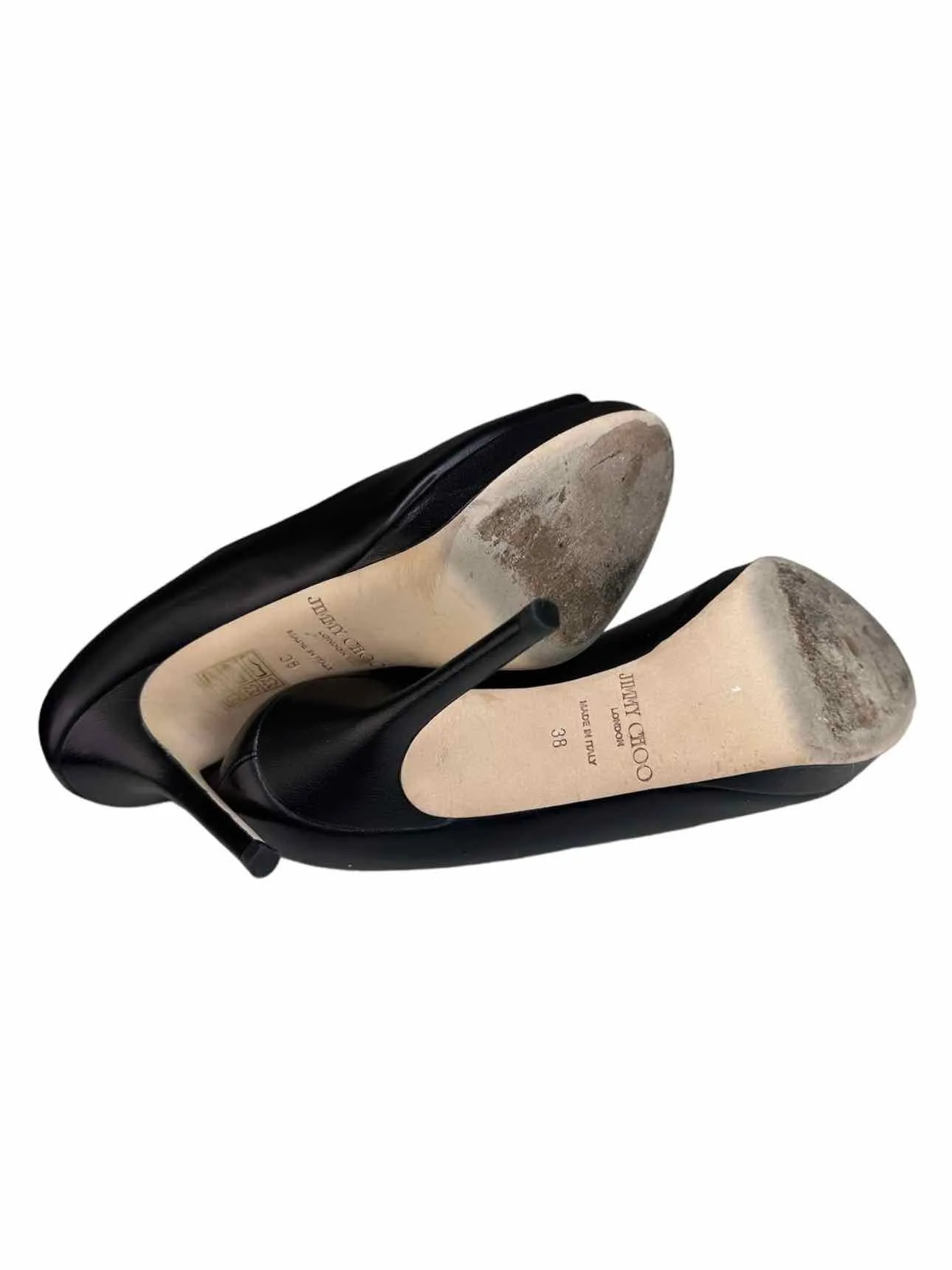 JIMMY CHOO Black Leather DAHLIA Platform Pumps Size 38