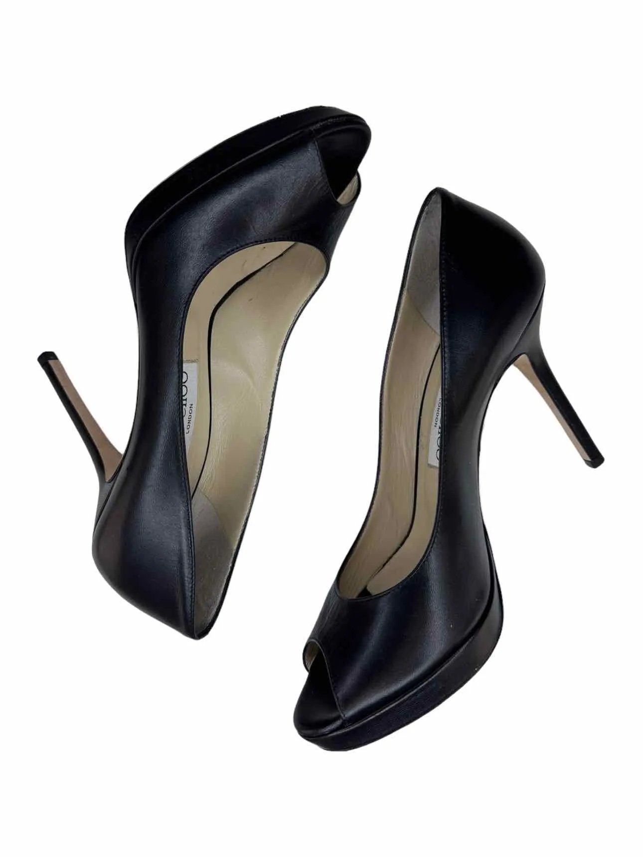 JIMMY CHOO Black Leather DAHLIA Platform Pumps Size 38