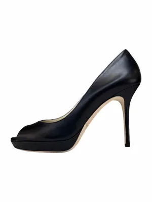 JIMMY CHOO Black Leather DAHLIA Platform Pumps Size 38