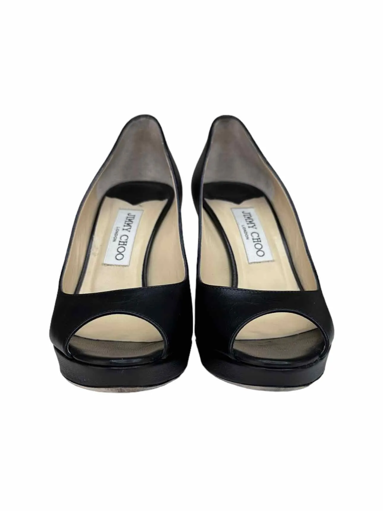 JIMMY CHOO Black Leather DAHLIA Platform Pumps Size 38