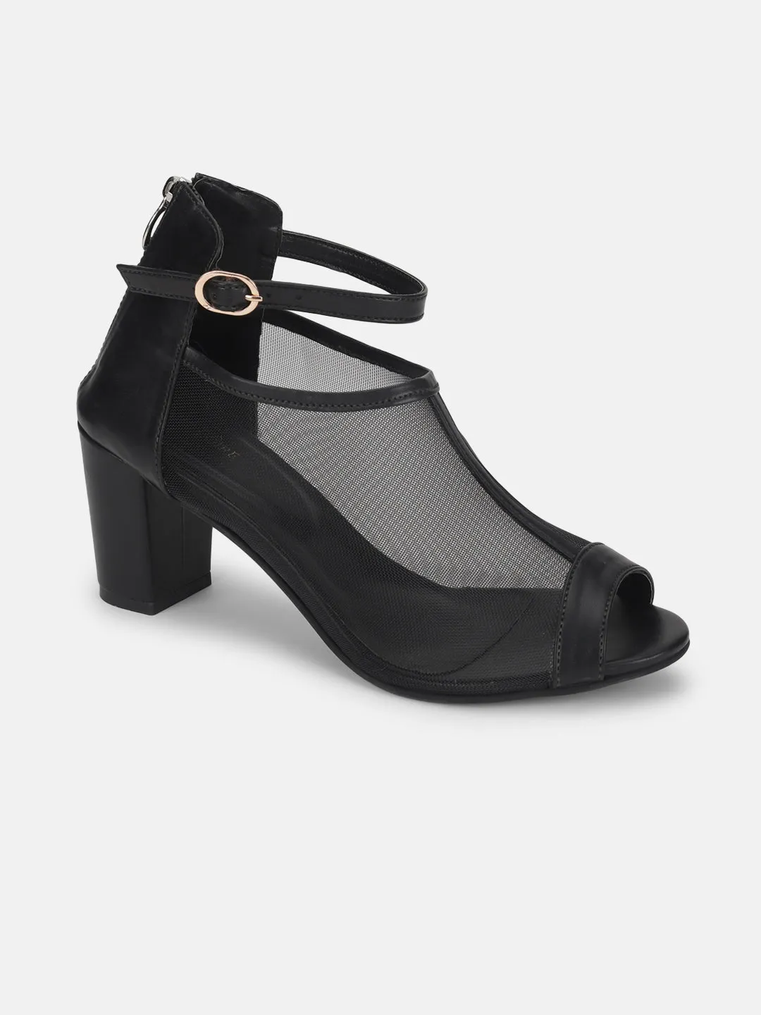 Knitted Peep Toe Block Heels