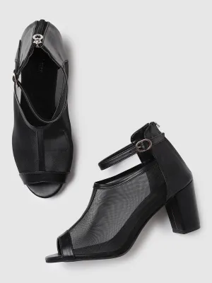 Knitted Peep Toe Block Heels