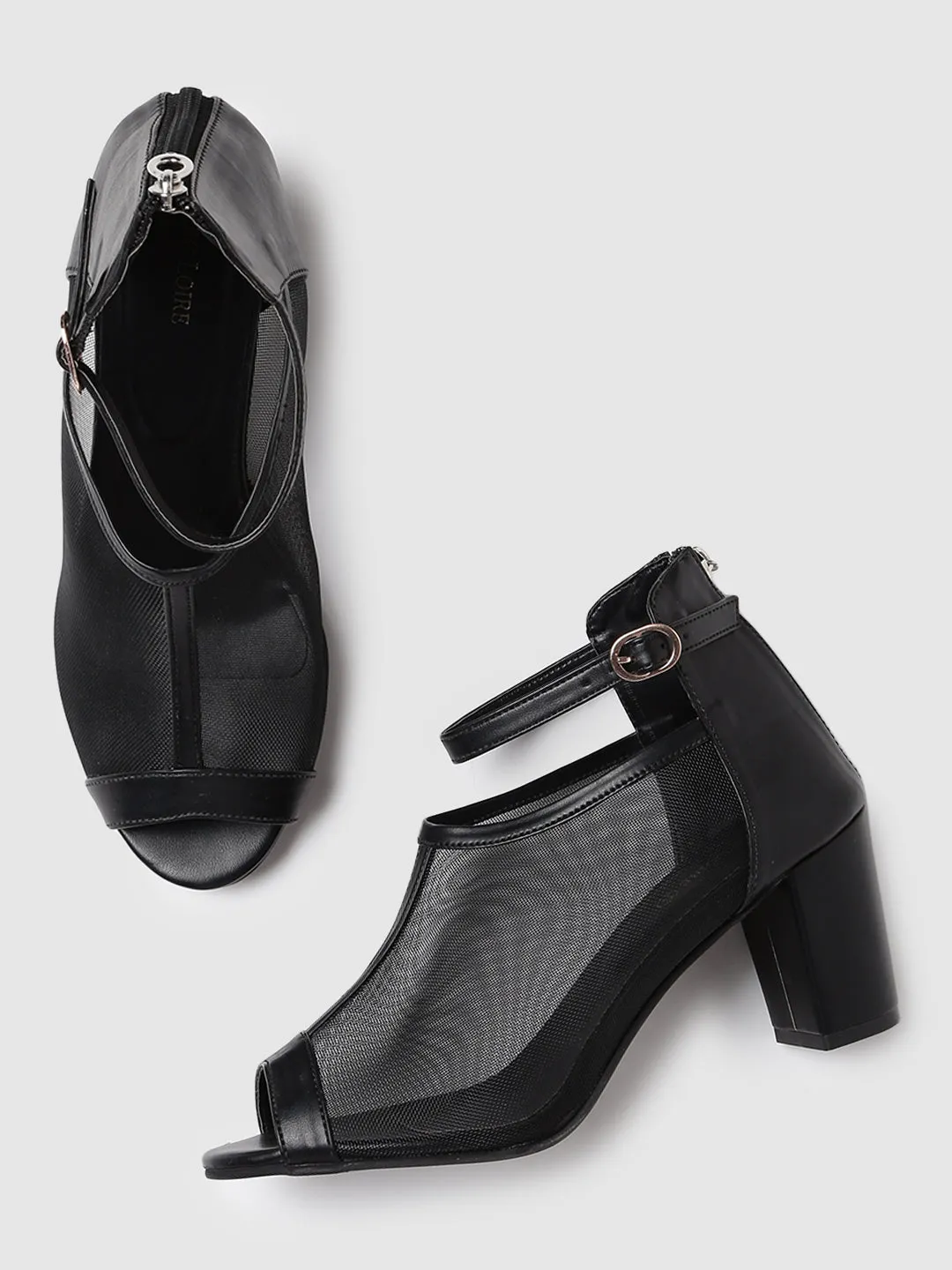 Knitted Peep Toe Block Heels