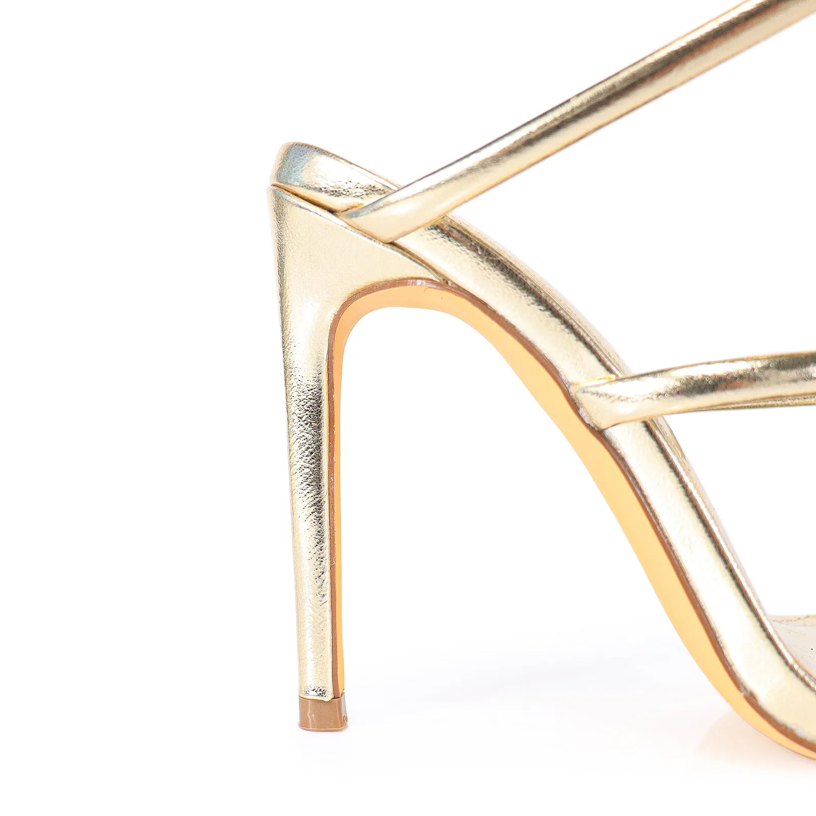 LAURENT-70 TUBULAR SPIRAL STRAP ON POINTED HEEL - GOLD