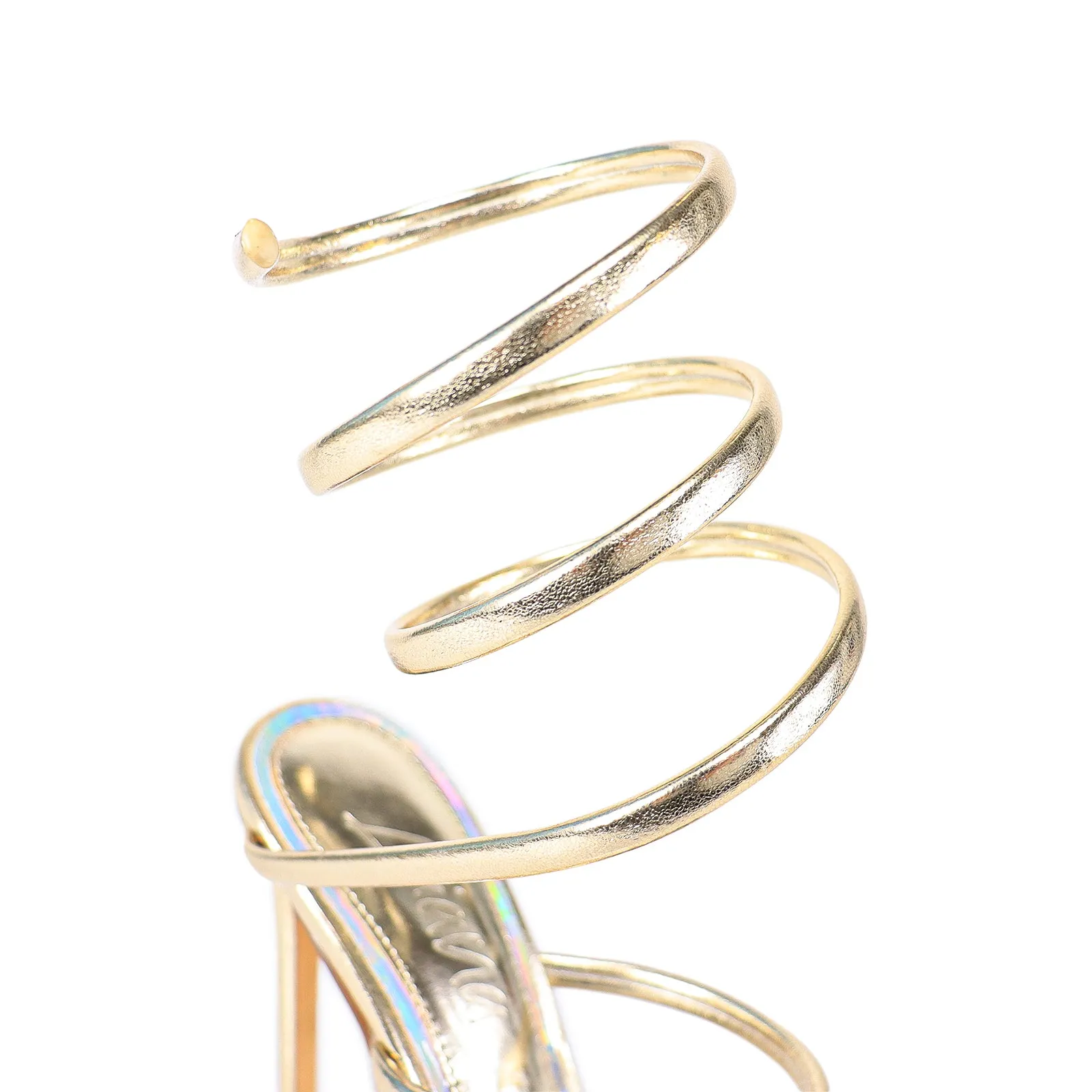 LAURENT-70 TUBULAR SPIRAL STRAP ON POINTED HEEL - GOLD