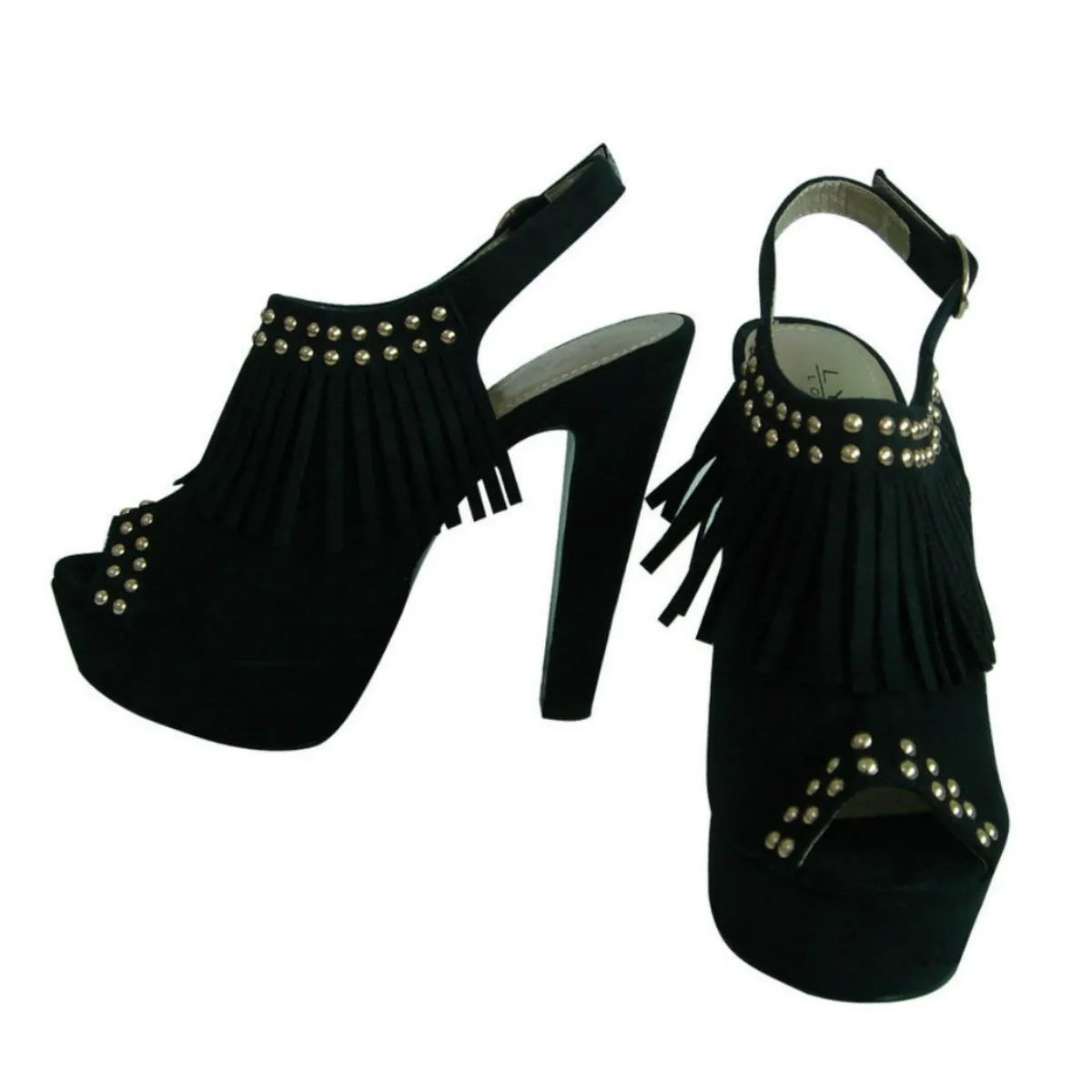 LYDC Black Stud Fringe Platform Shoes
