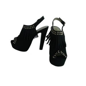 LYDC Black Stud Fringe Platform Shoes