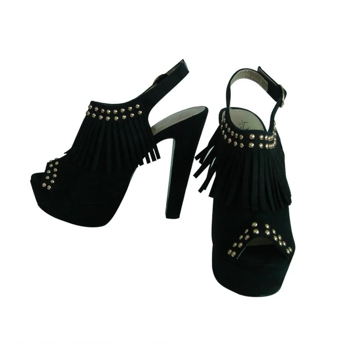 LYDC Black Stud Fringe Platform Shoes