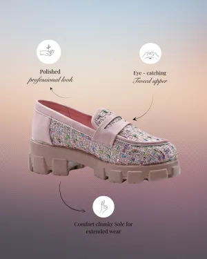 Pastel Pink Slip-On Tweed Loafers
