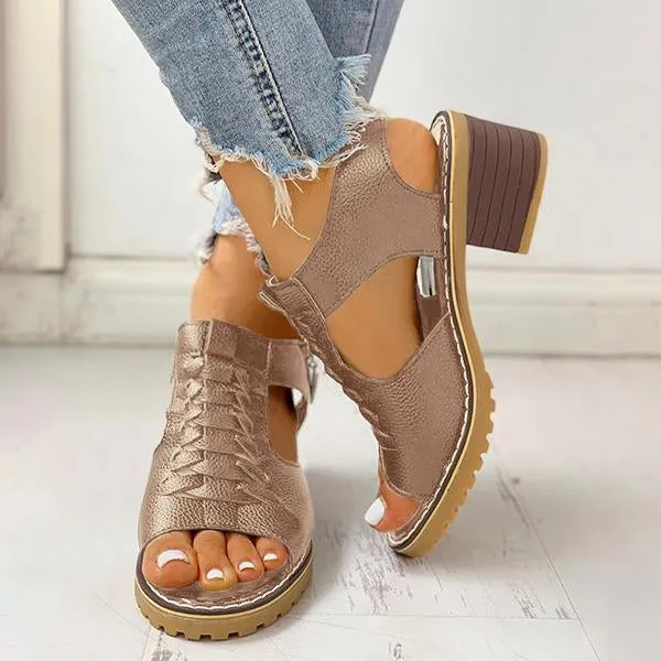 Peep Toe Cutout Zipper Chunky Heeled Sandals