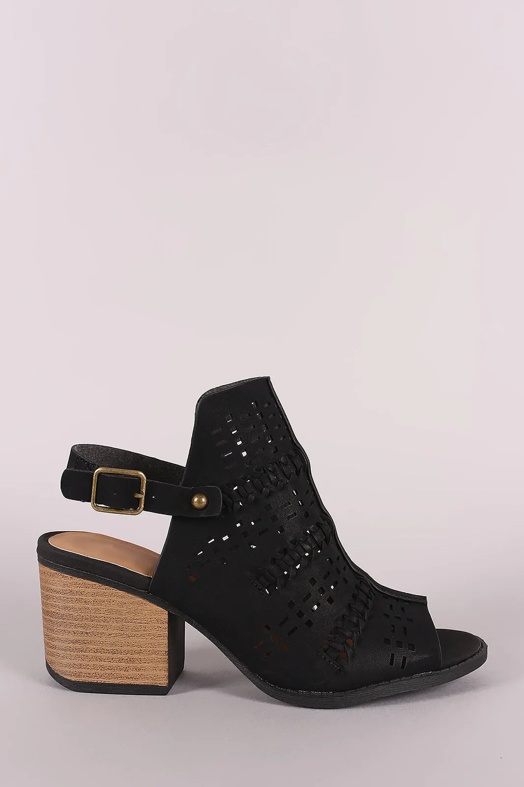 Qupid Perforated Nubuck Slingback Chunky Mule Heel