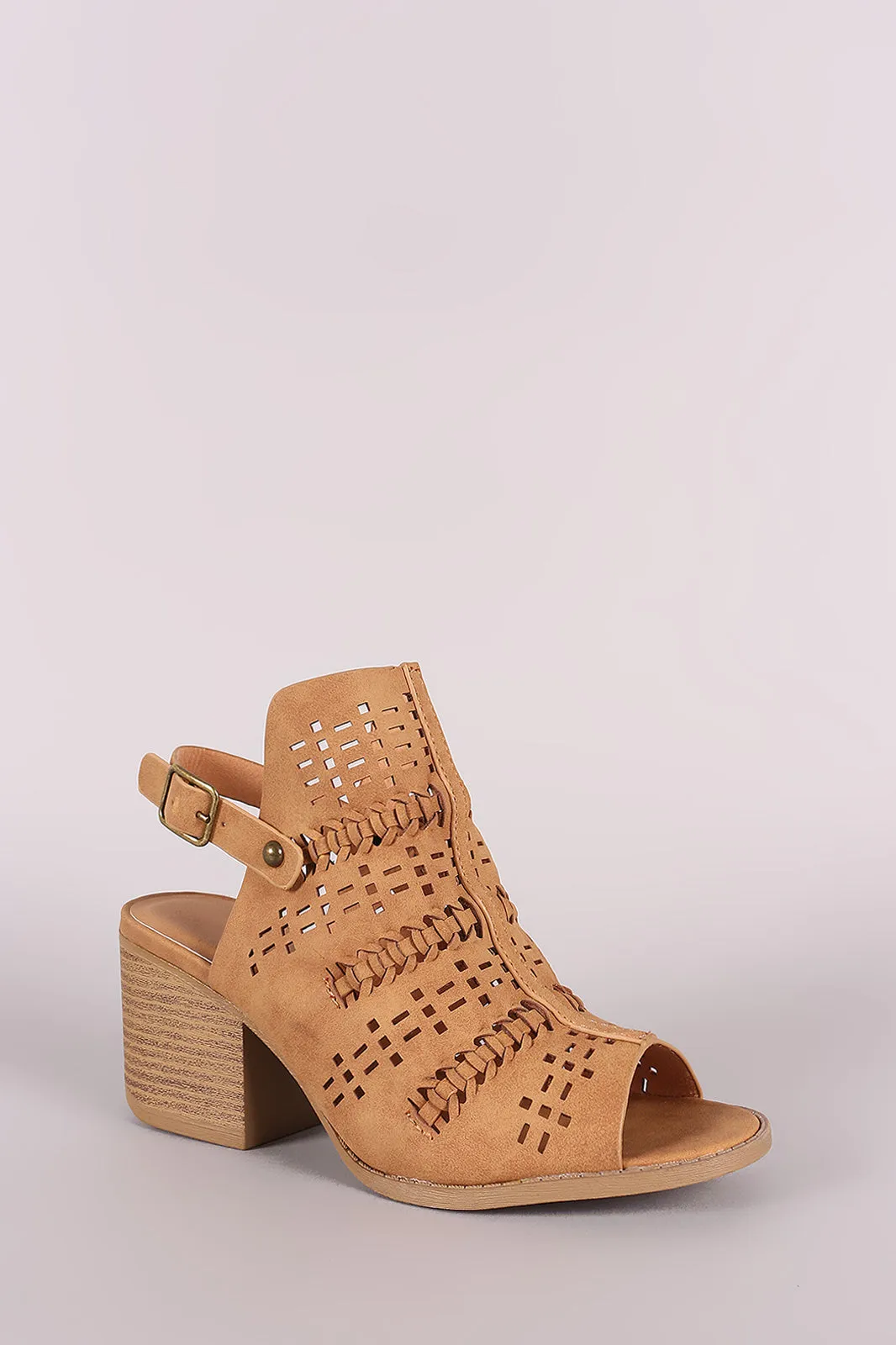 Qupid Perforated Nubuck Slingback Chunky Mule Heel