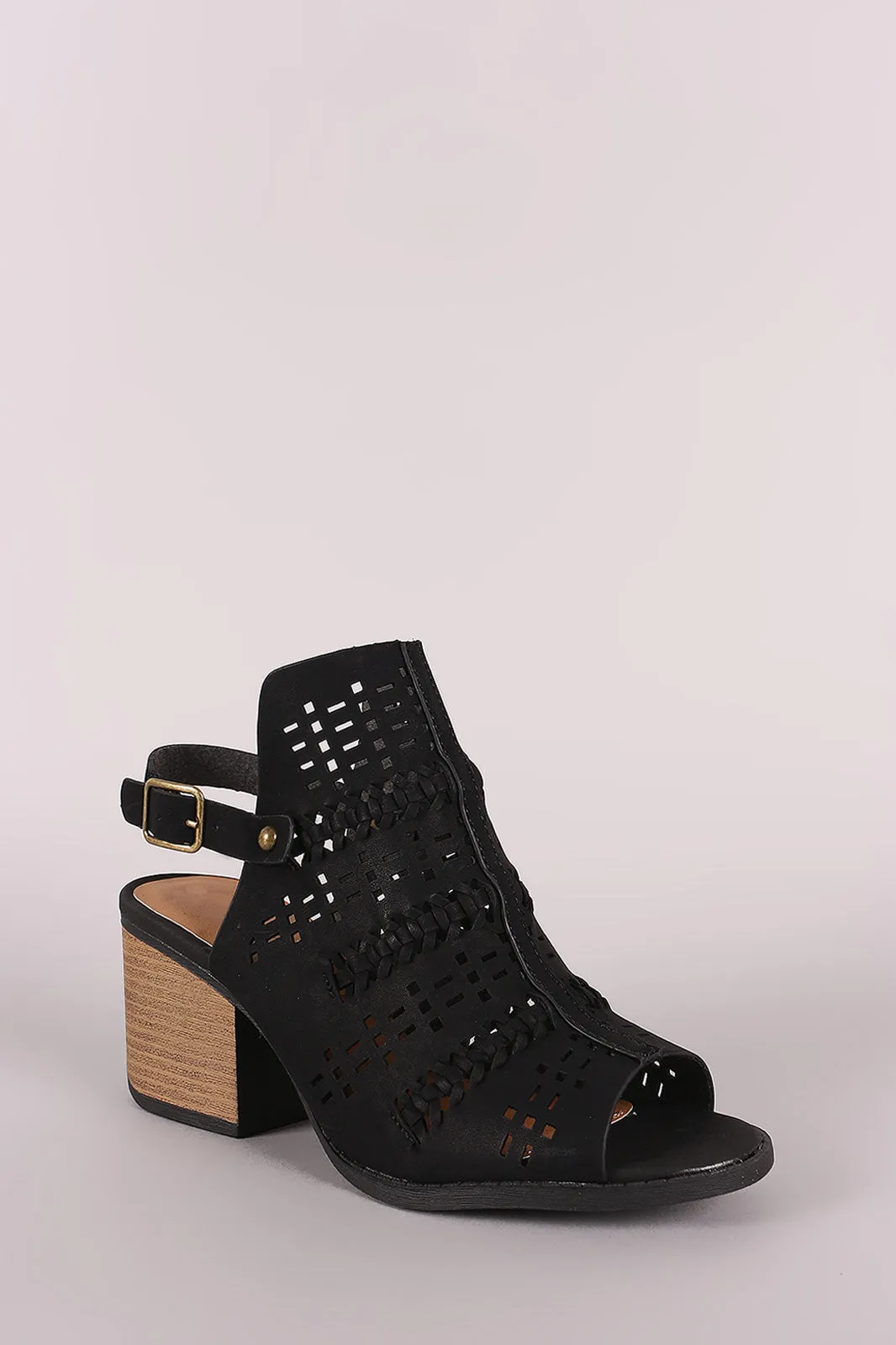 Qupid Perforated Nubuck Slingback Chunky Mule Heel