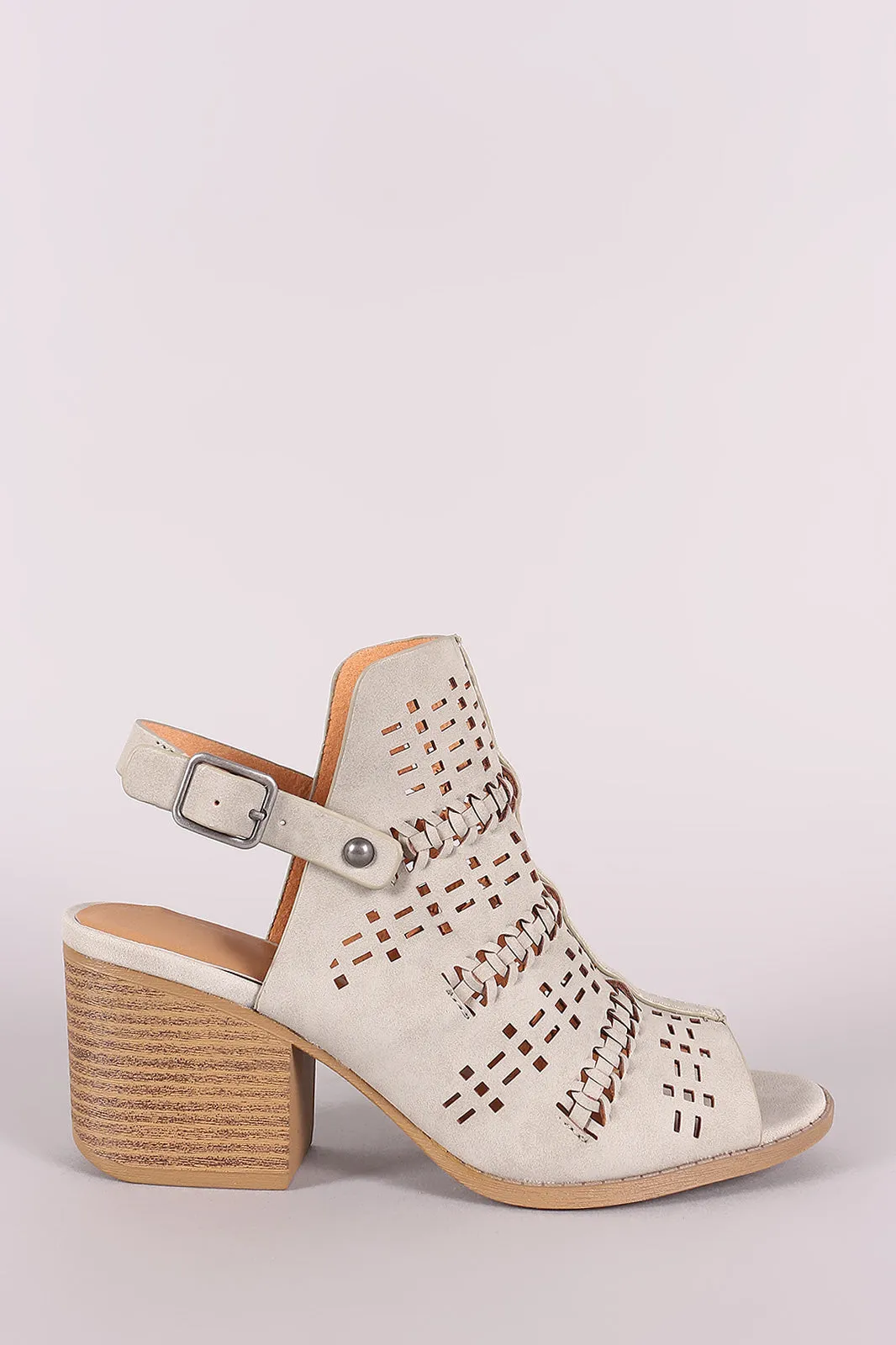 Qupid Perforated Nubuck Slingback Chunky Mule Heel