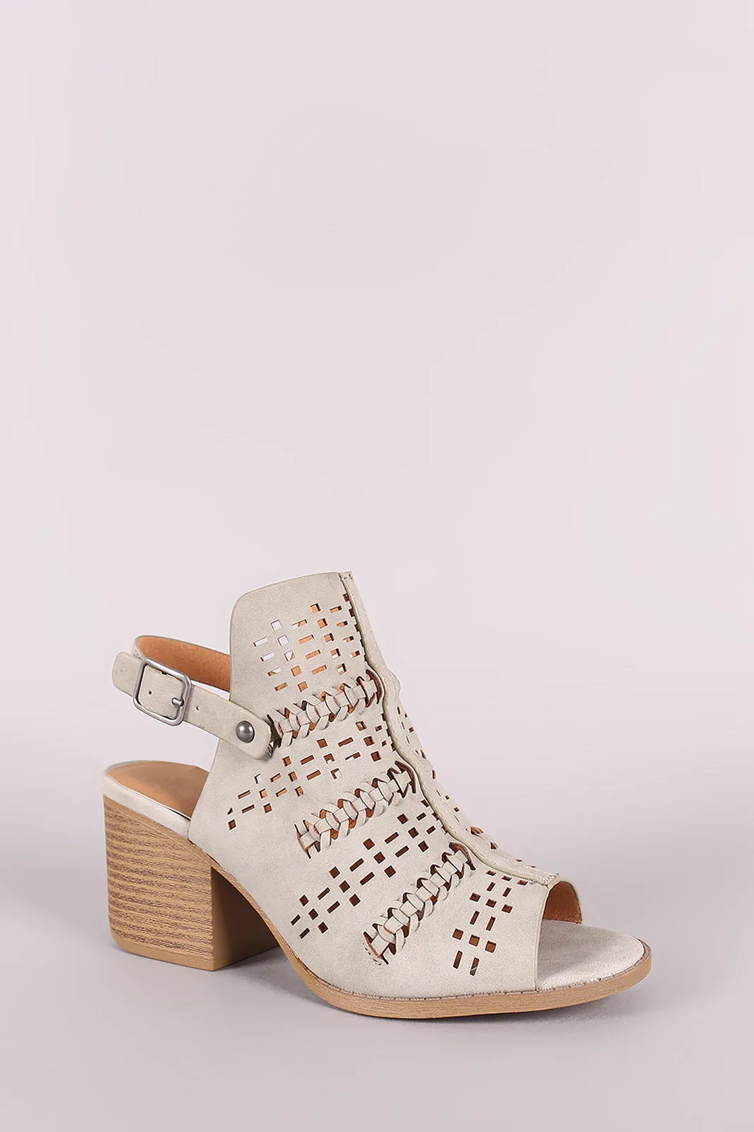 Qupid Perforated Nubuck Slingback Chunky Mule Heel