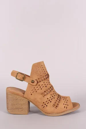 Qupid Perforated Nubuck Slingback Chunky Mule Heel