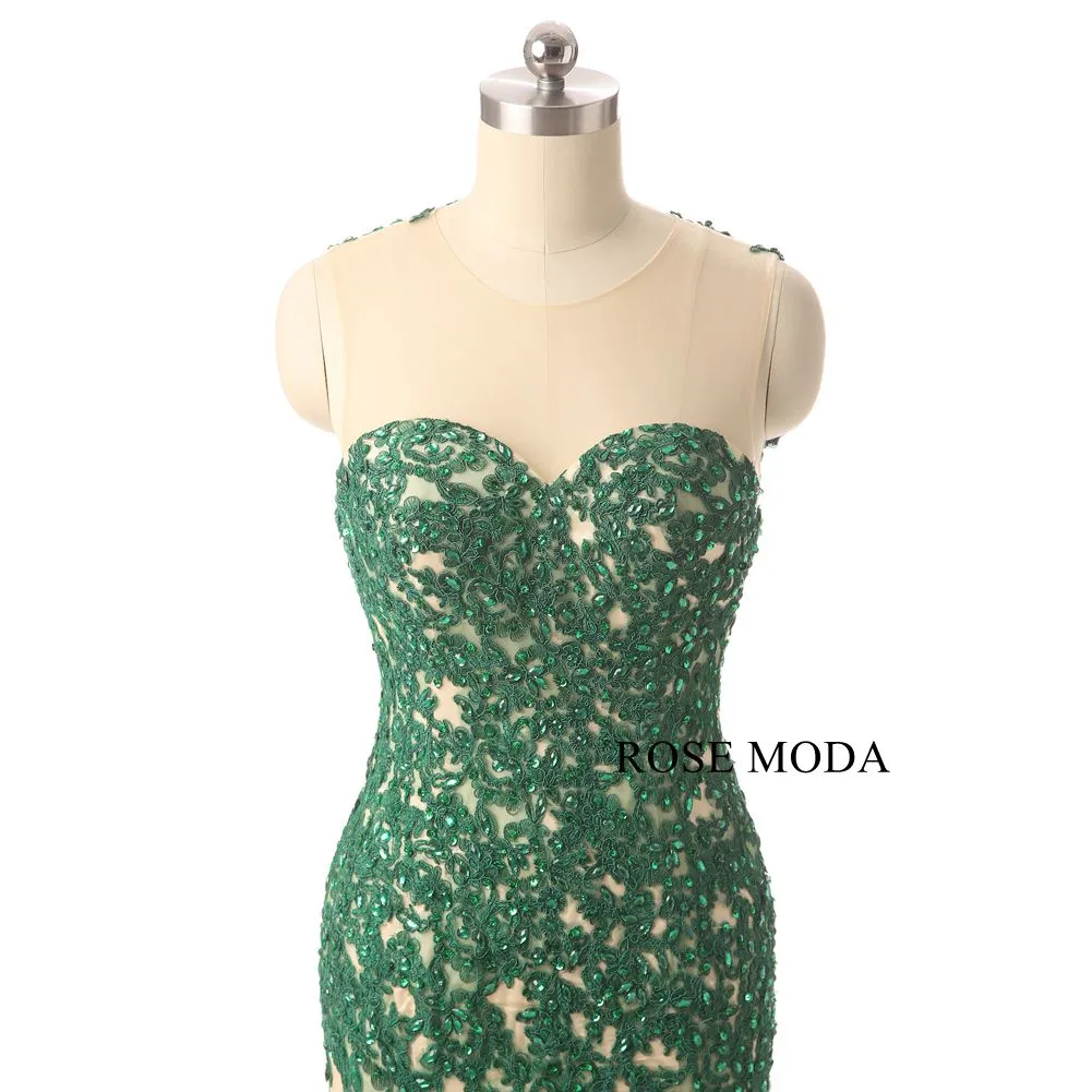 Rosemoda Long Green Lace Mermaid Evening Dress