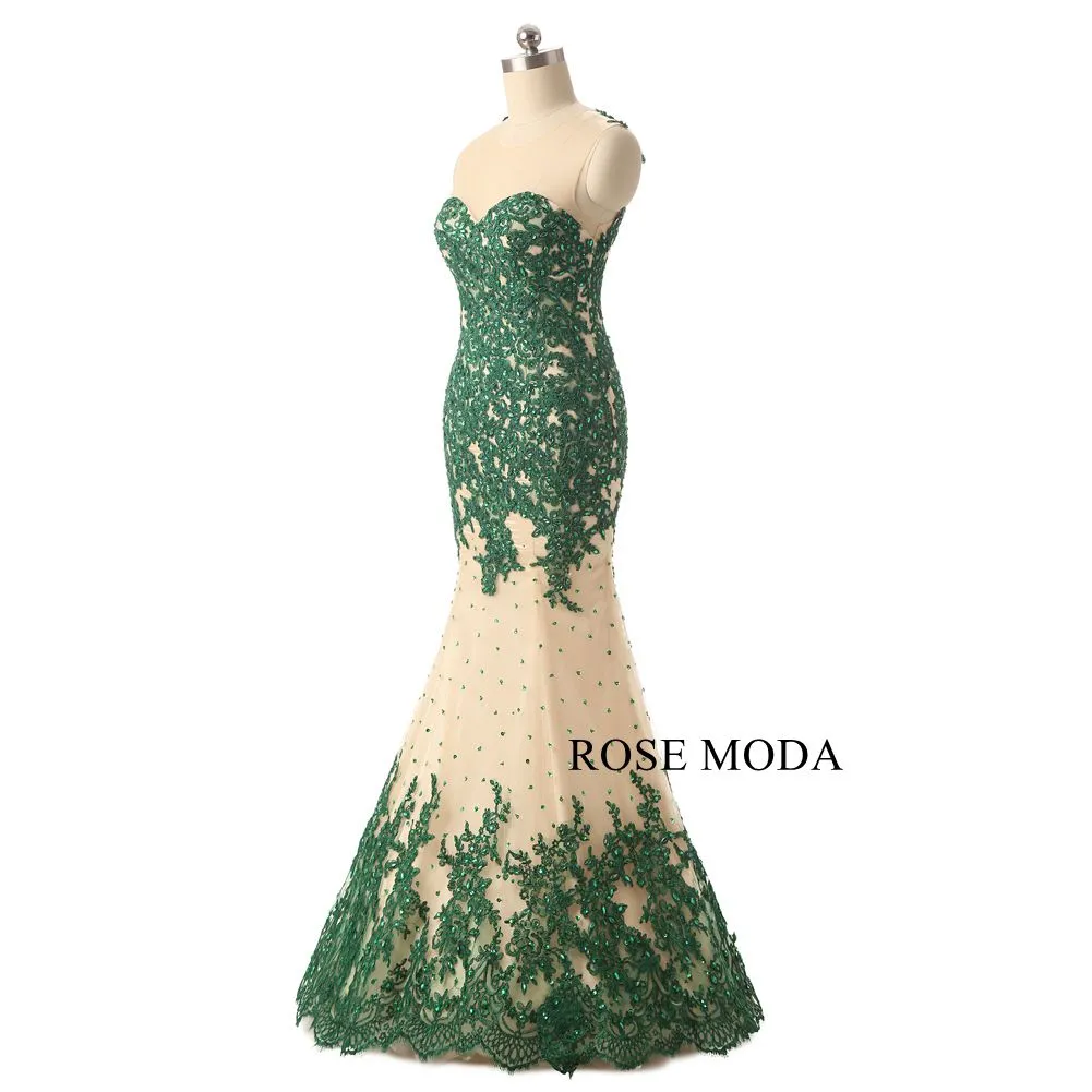 Rosemoda Long Green Lace Mermaid Evening Dress