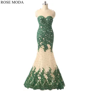 Rosemoda Long Green Lace Mermaid Evening Dress