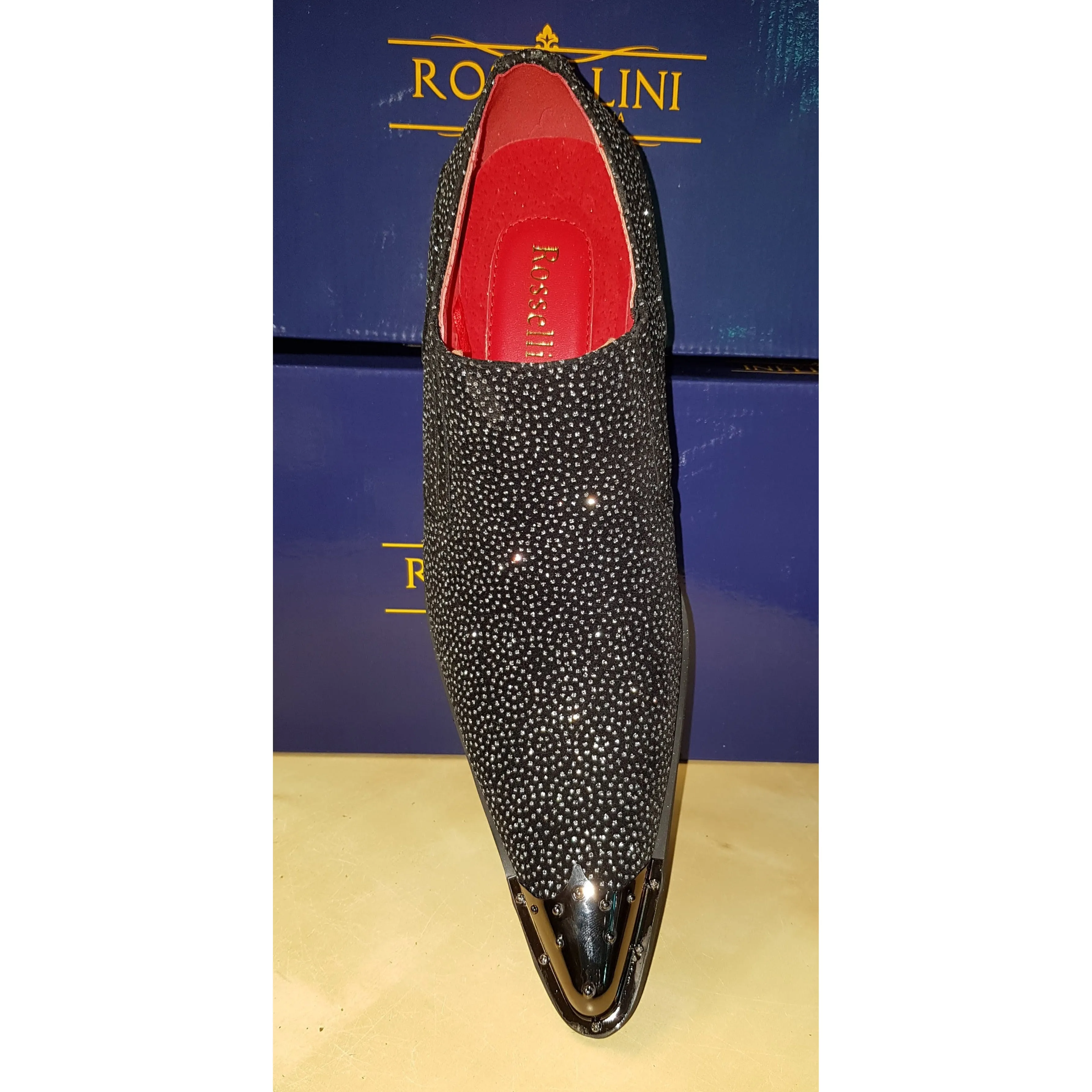 Rossellini Benitez Metal Toe Winkle Pickers Black Carlo Print Slip on Shoes