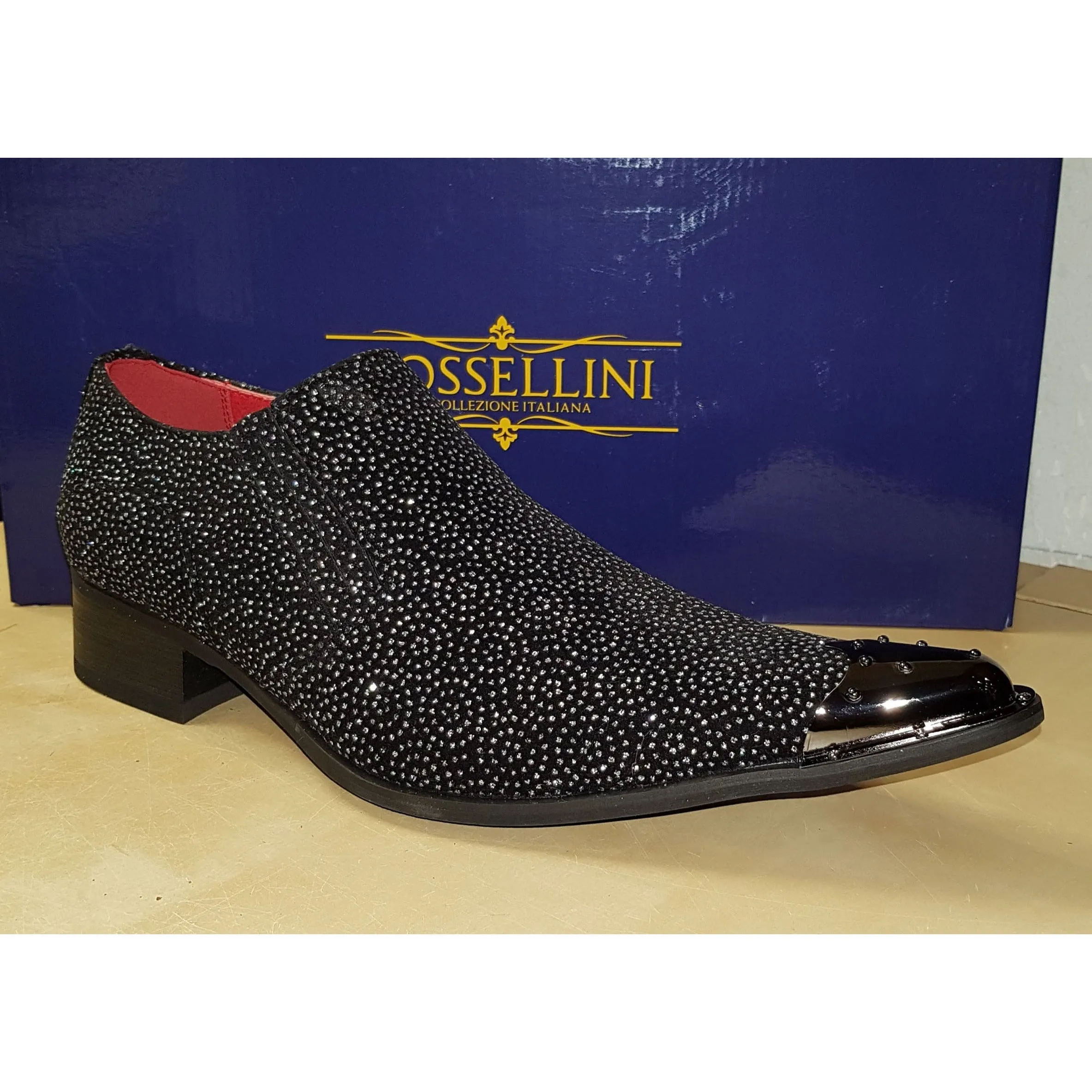 Rossellini Benitez Metal Toe Winkle Pickers Black Carlo Print Slip on Shoes