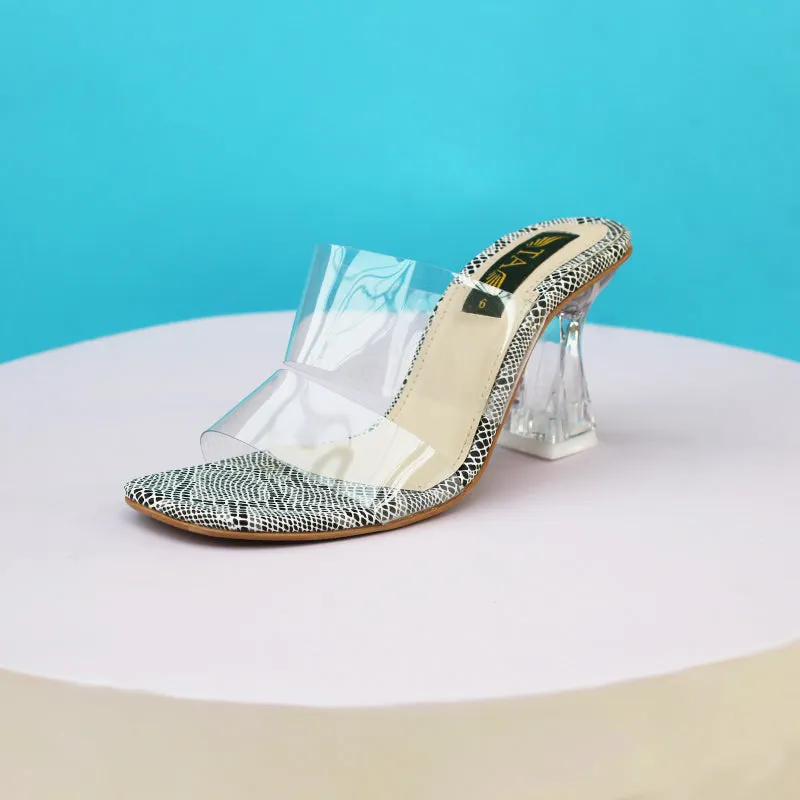 Silver Transparent Block Heel