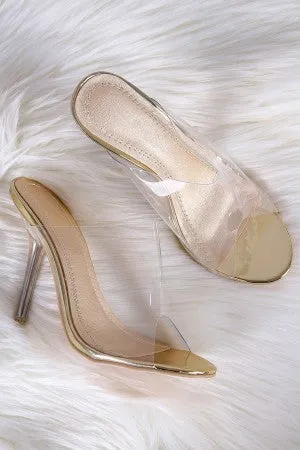 Transparent Band Open Toe Stiletto Mule Heel