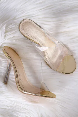 Transparent Band Open Toe Stiletto Mule Heel