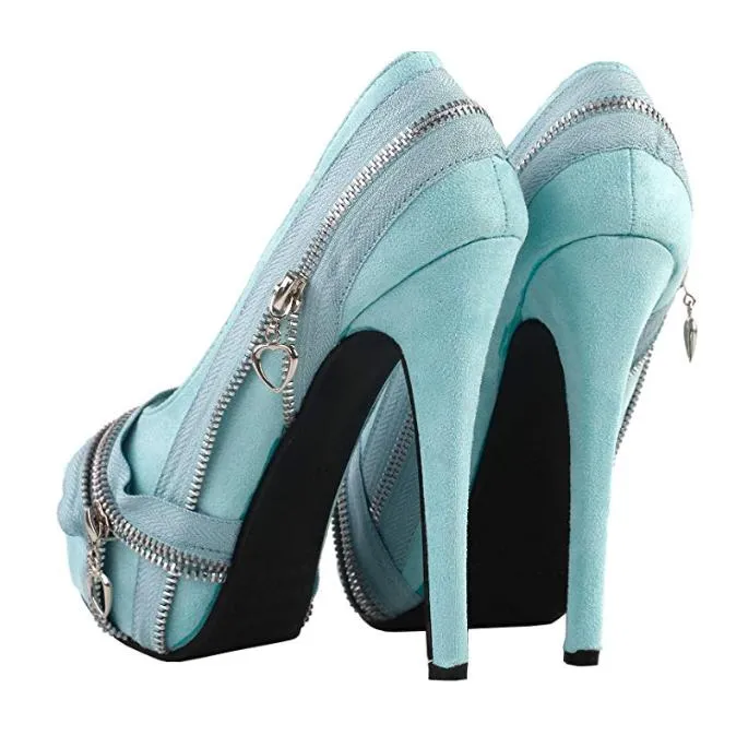 Women's Baby Blue Punk Rock Peep Toe Dress Pumps