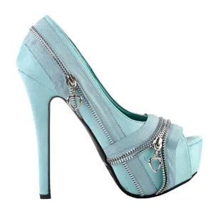 Women's Baby Blue Punk Rock Peep Toe Dress Pumps